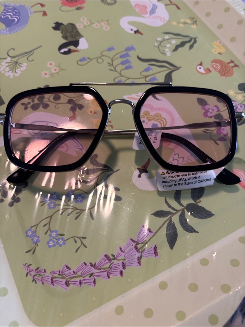 Square Sunglasses — Black Frame with Pink Tint